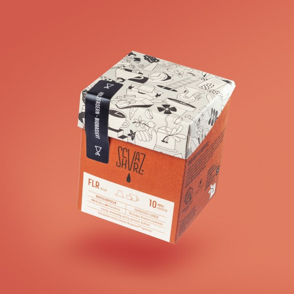 Produktbild Kapselbox der Sorte FLR vor braunem Hintergrund.