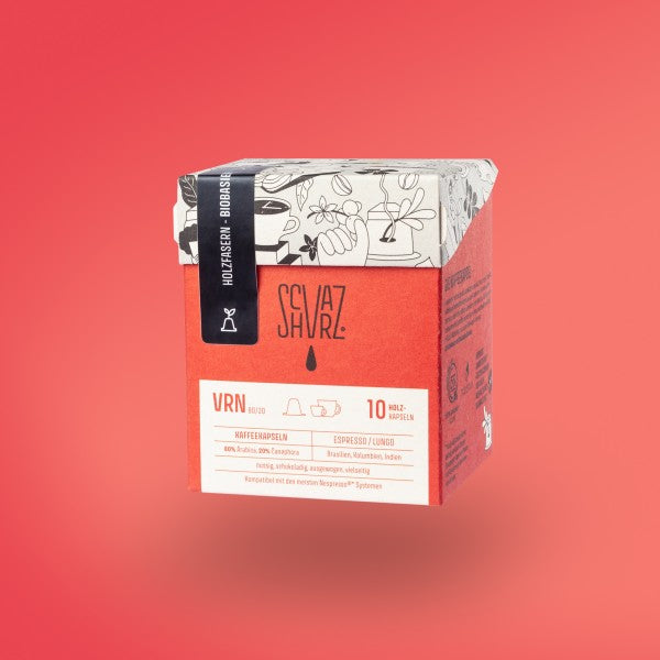 Produktbild Kapselbox vor rotem Hintergrund Sorte VRN.