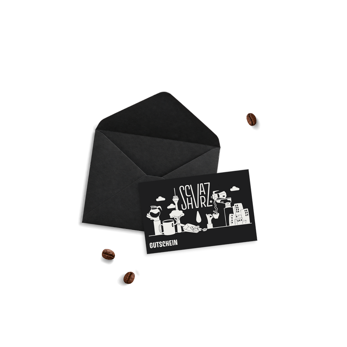 SCHVARZ Geschenkgutschein: schwarze Gutscheinkarte mit schwarzem Umschlag